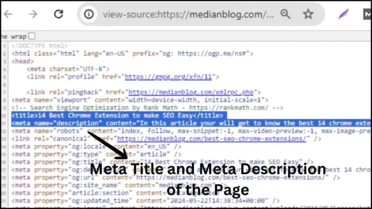 source code where title and description is selected and a arrow tell where they are and a heading with the title of the blog